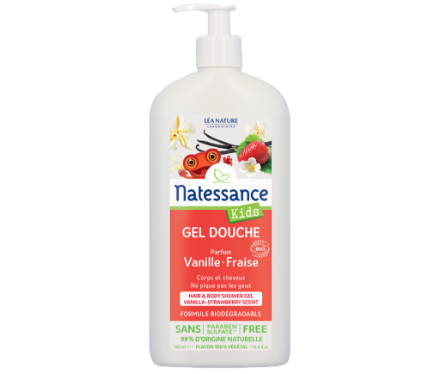 Picture of Natessance Kids Gel Douche Corps/Cheveux Vanille/Fraise Sans Sulfate 500 ml
